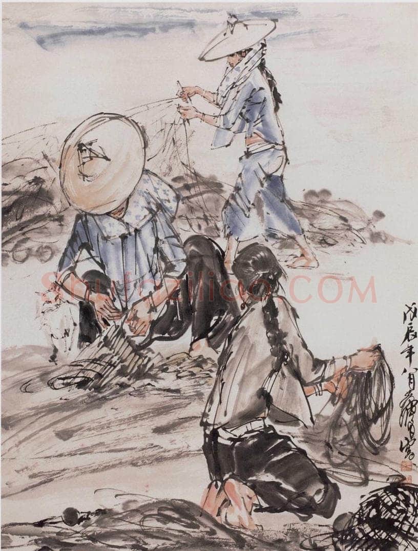 1988年 黄胄 《织网》 书画作品
