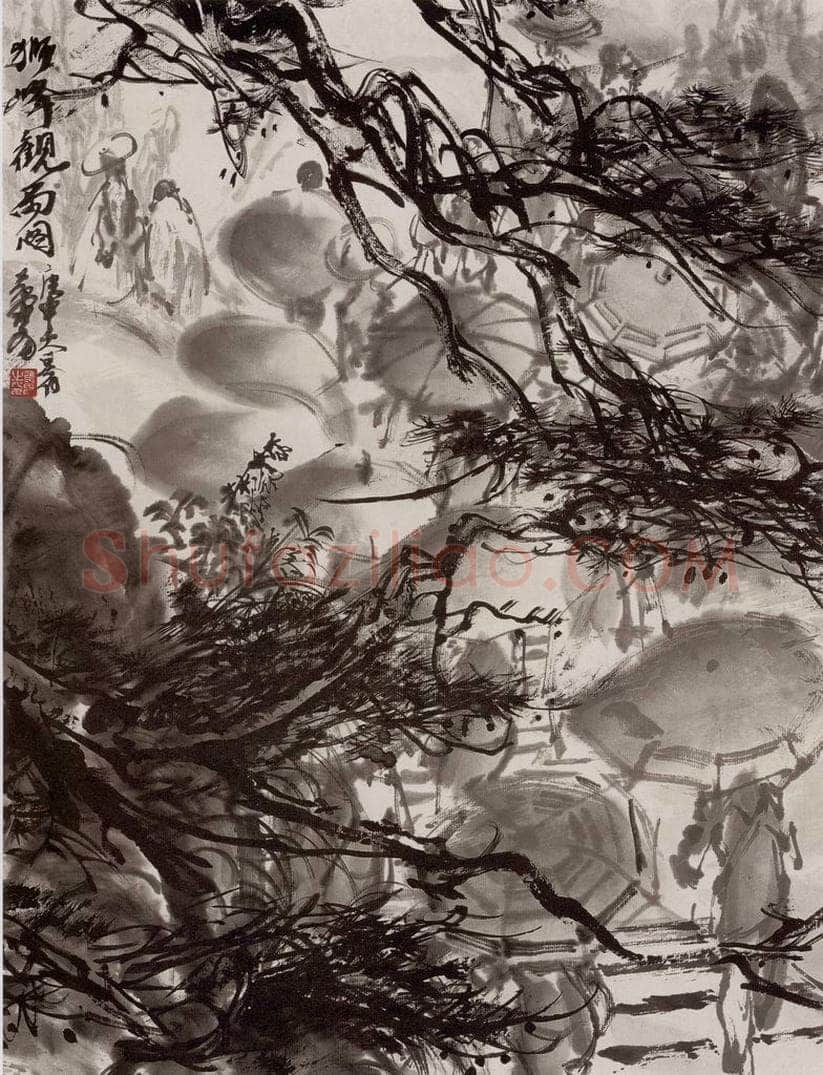1980年 黄胄 观雨图 书画作品