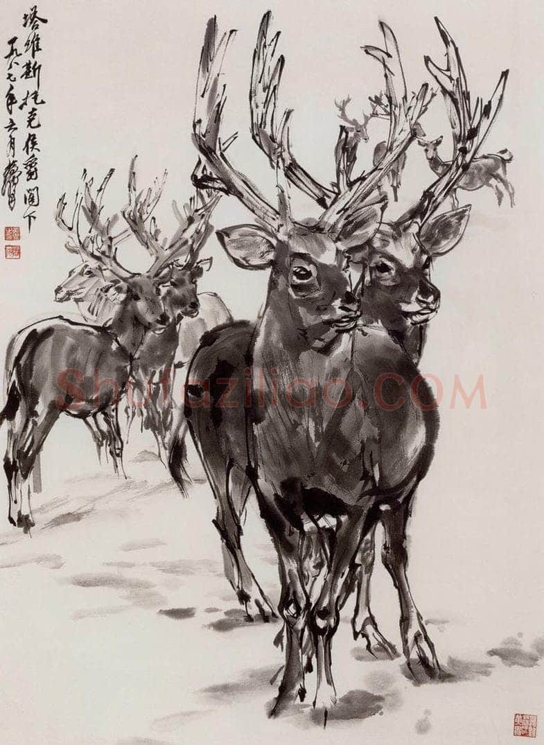 1987年 黄胄 《群鹿》 书画作品