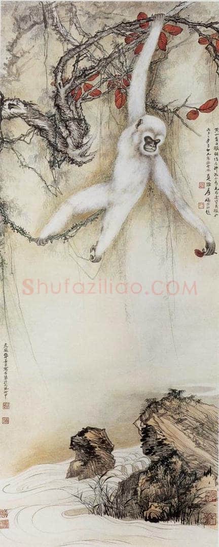 张大千 红叶白猿图 书画作品