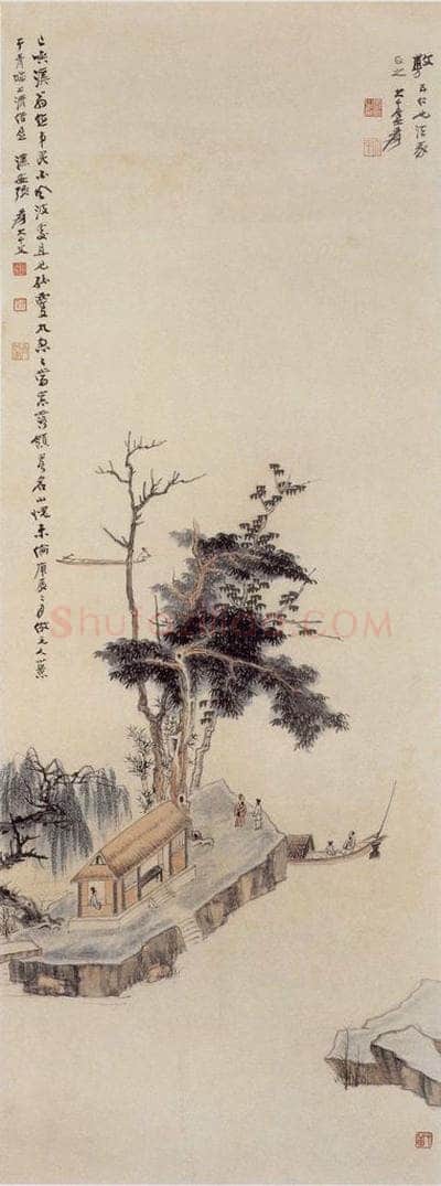  张大千 江边小景图 书画作品