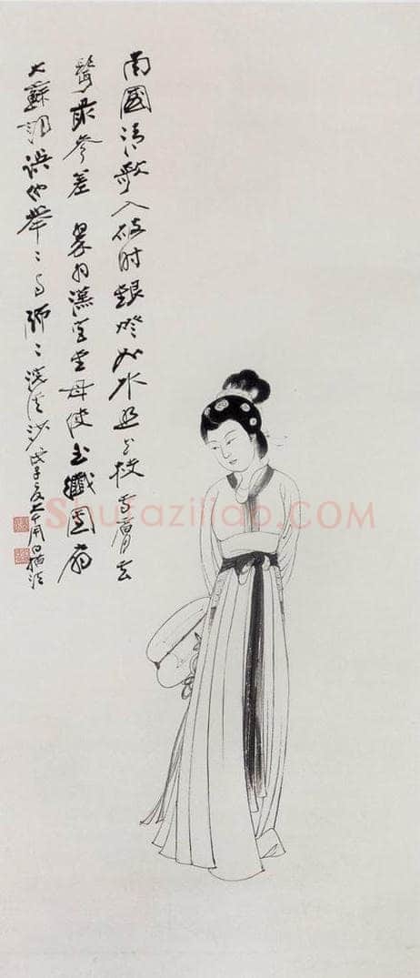 张大千 白描仕女图 书画作品