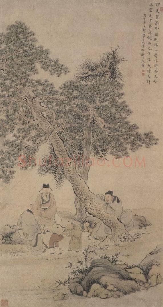 清 华岩 《三星图》 书画作品