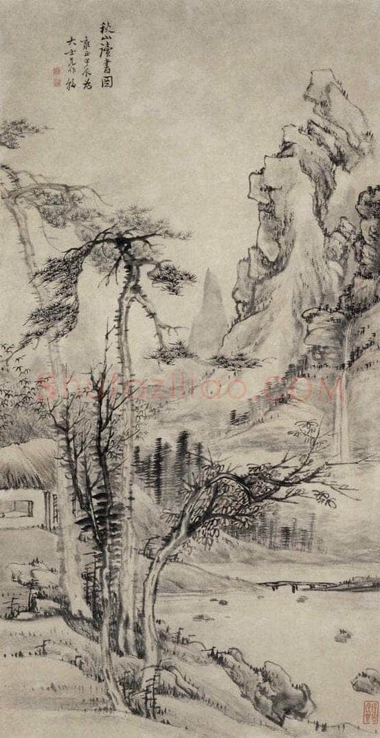 清 高凤翰 《秋山读书图》 书画作品