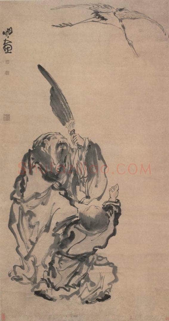 清 闵贞 《放鹤图》 书画作品
