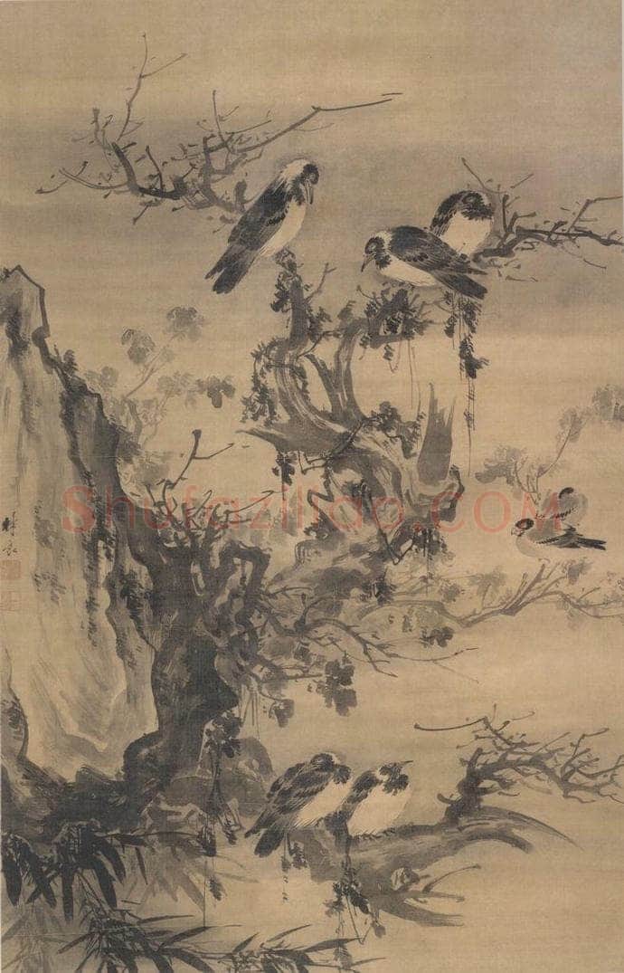 明 林良 《古木寒鸦图》 书画作品