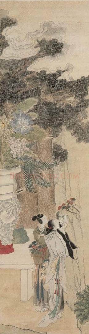 清 任熊 《瑶池祝寿图》 书画作品