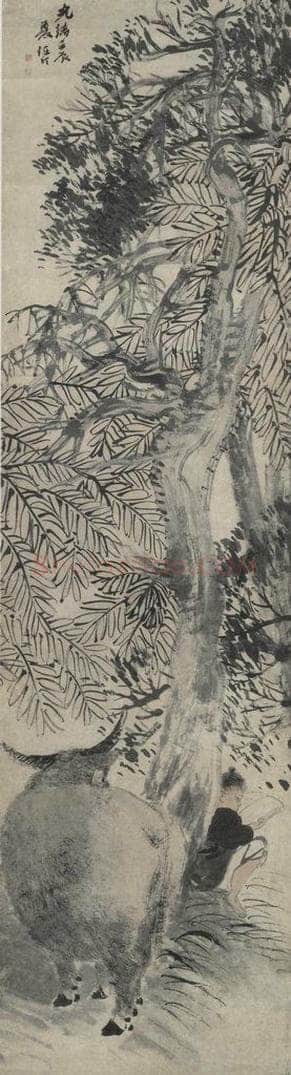 清 任颐 《牧童攻读图》 书画作品