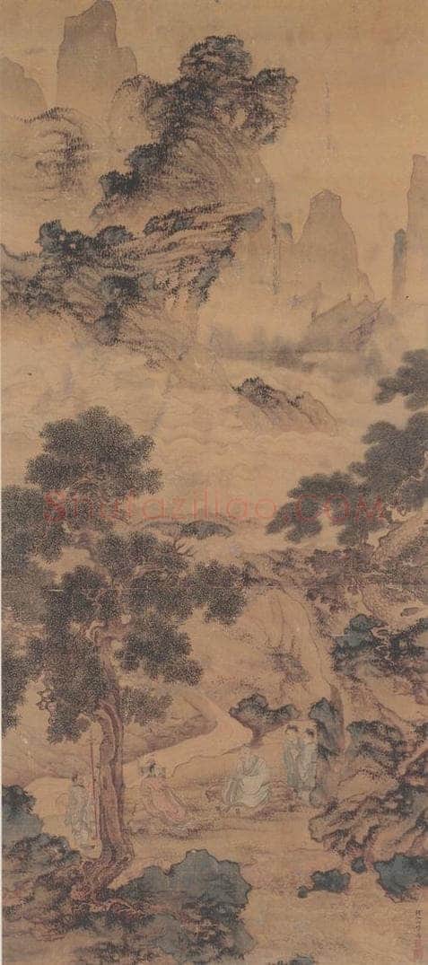 明 谢时臣 《蓬莱访道图》 书画作品