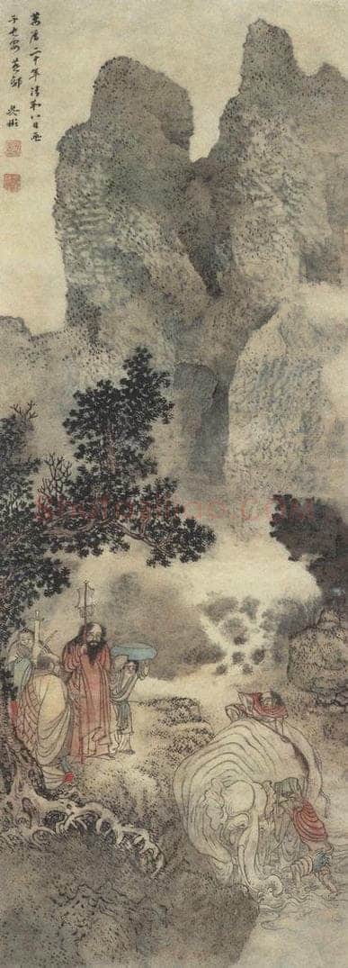 明 吴彬 《洗象图》 书画作品