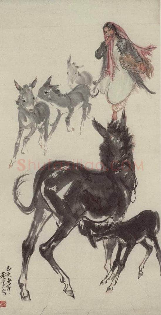 黄胄 《牧驴图》 书画作品
