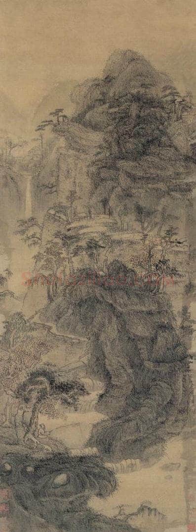 明 浣公 《秋山独钓》 书画作品