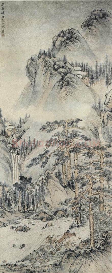 明 沈士充 《松荫听瀑图》 书画作品