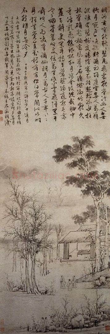 明 文徵明 《中庭步月图轴》 书画作品
