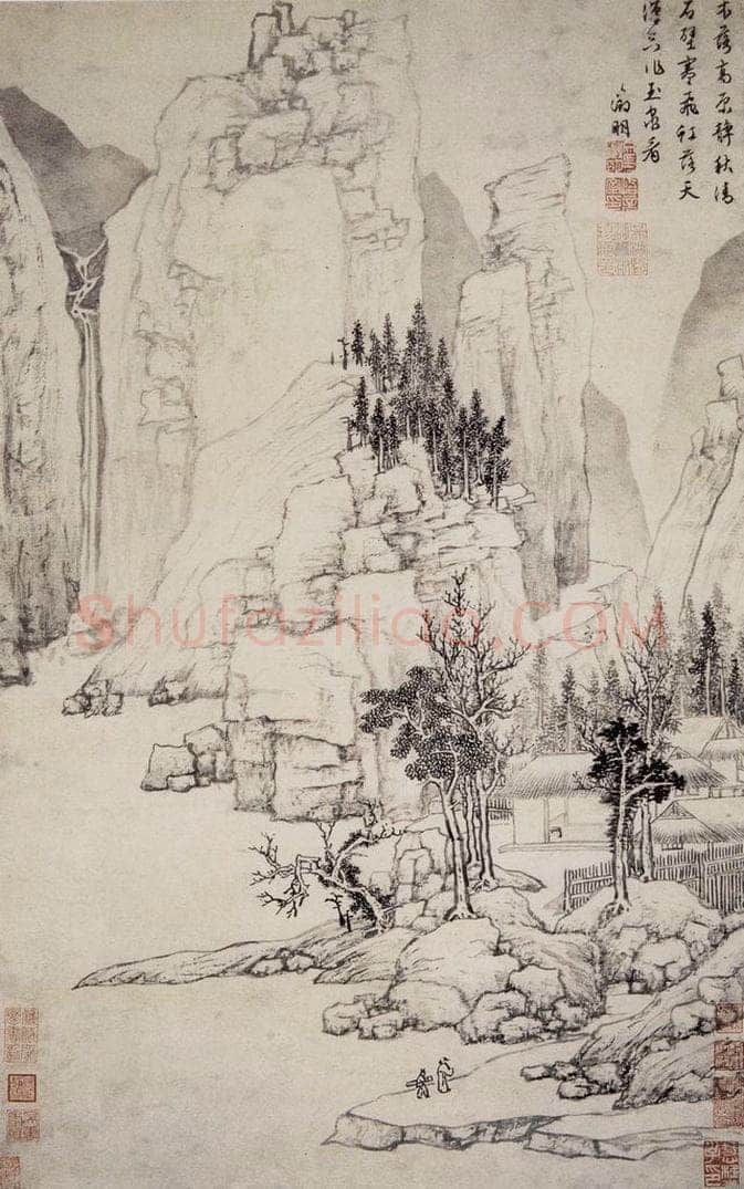 明 文徵明 《石壁飞虹图轴》 书画作品