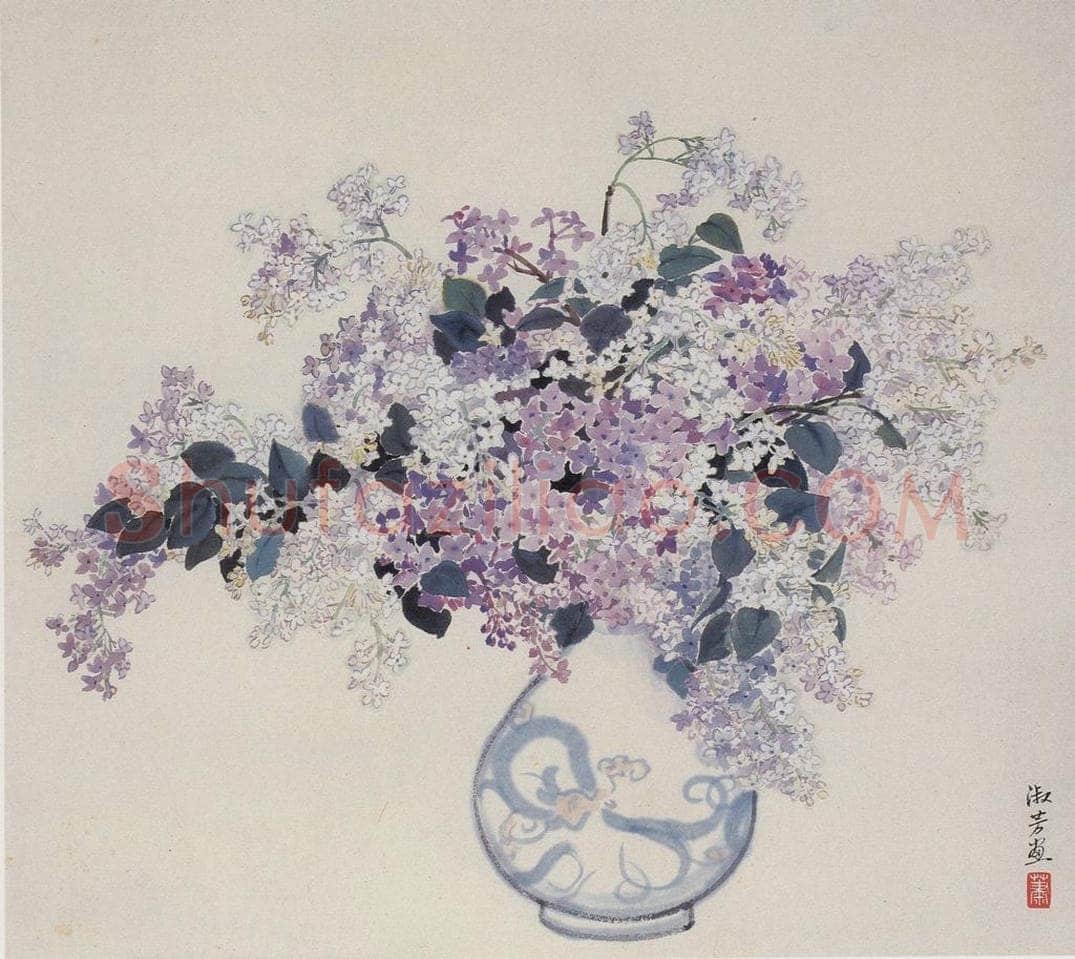 60年代 萧淑芳 丁香 书画作品
