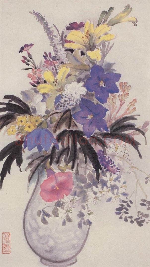 60年代 萧淑芳 瓶山花 书画作品