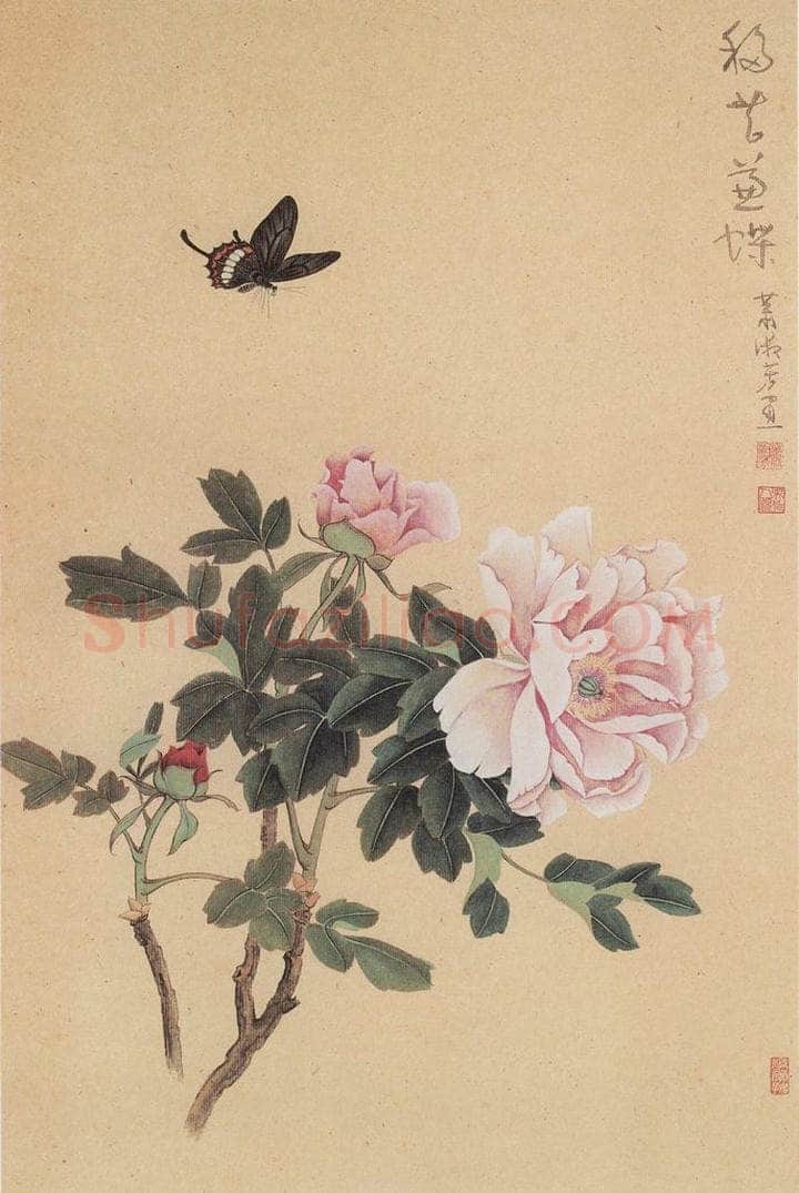 60年代 萧淑芳 移花兼蝶 书画作品