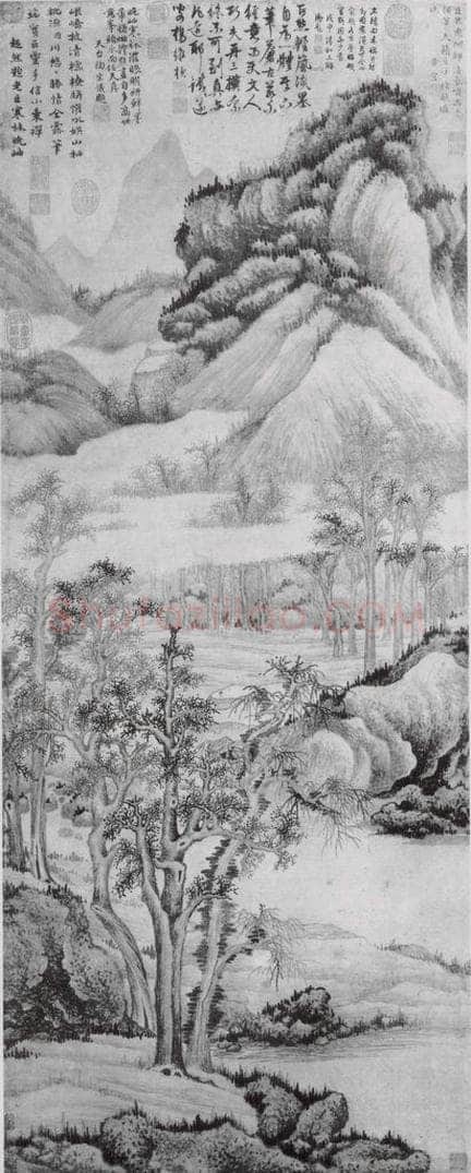 五代 巨然 寒林晚岫土 书画作品