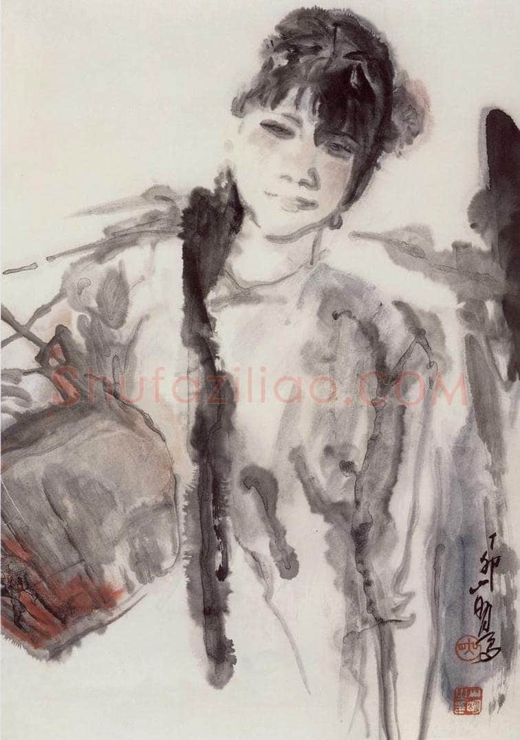 1987年 吴山明 《山里妹》 书画作品