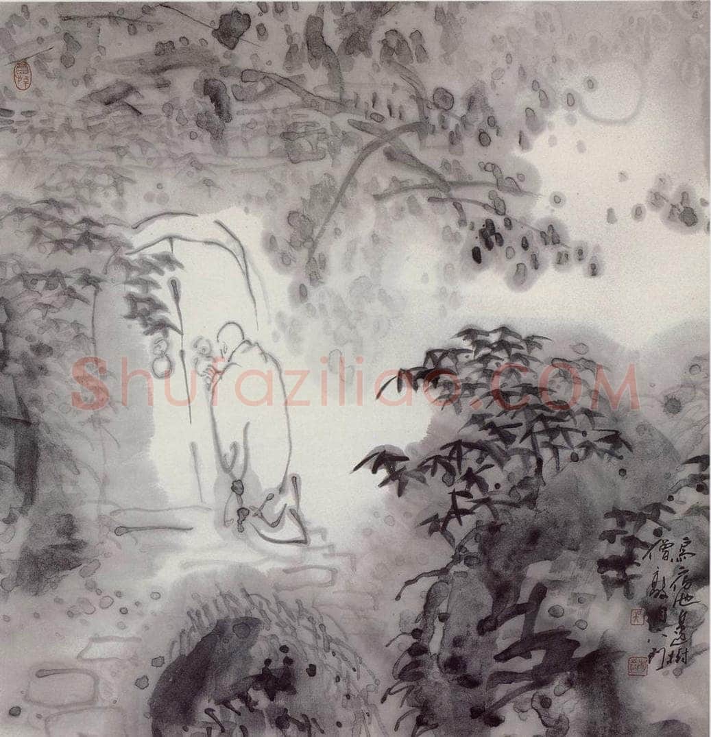 1989年 吴山明 《僧敲月下门》 书画作品