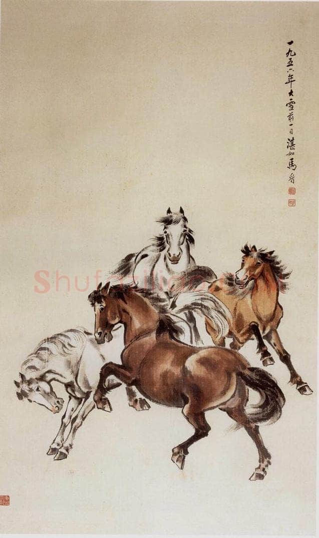 1956年 马晋 《四马图》 书画作品