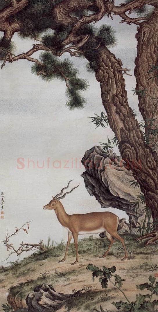 1922年 马晋 《临郎世宁羚羊图》 书画作品