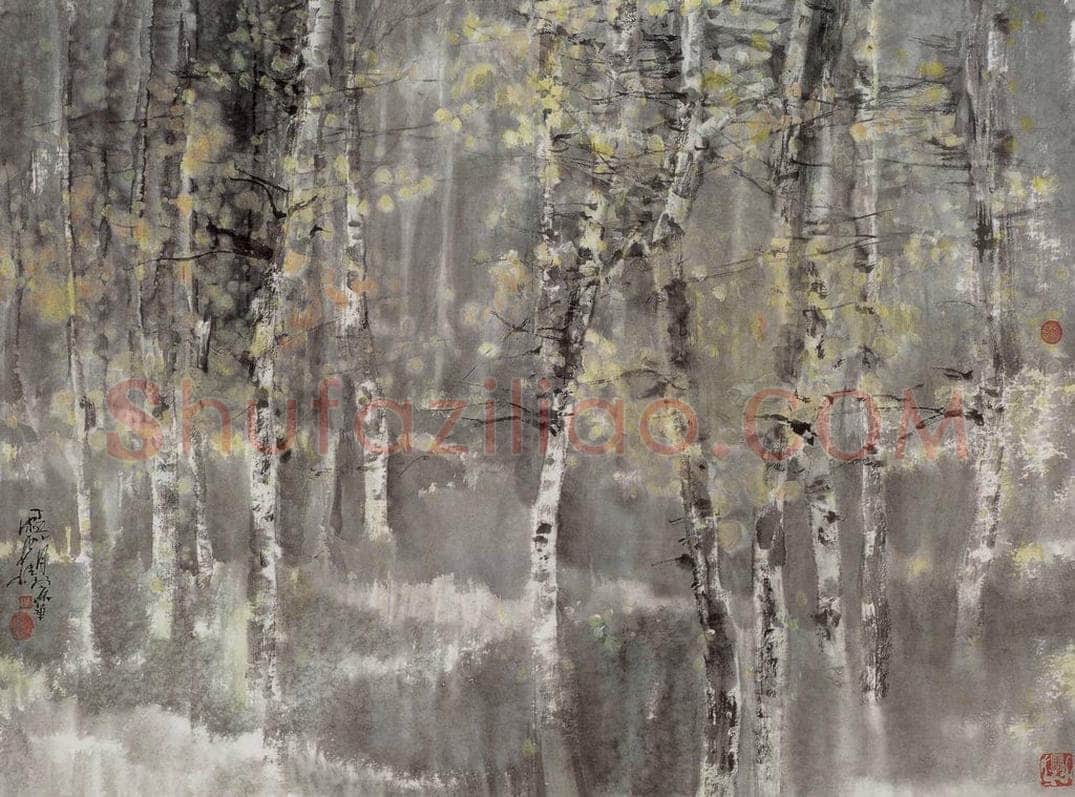 近现代 宋雨桂 《小白桦》 书画作品