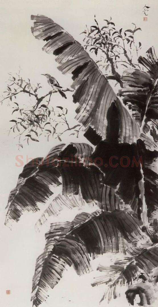 1950 方人定 《芭蕉小鸟》 书画作品