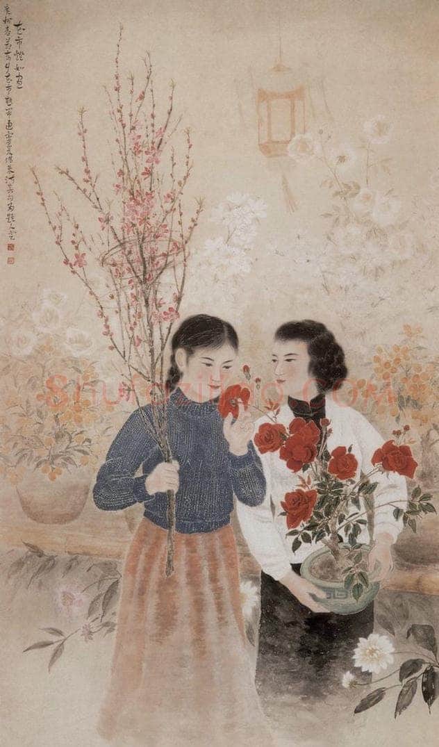 1956 方人定 《花市灯如昼》 书画作品