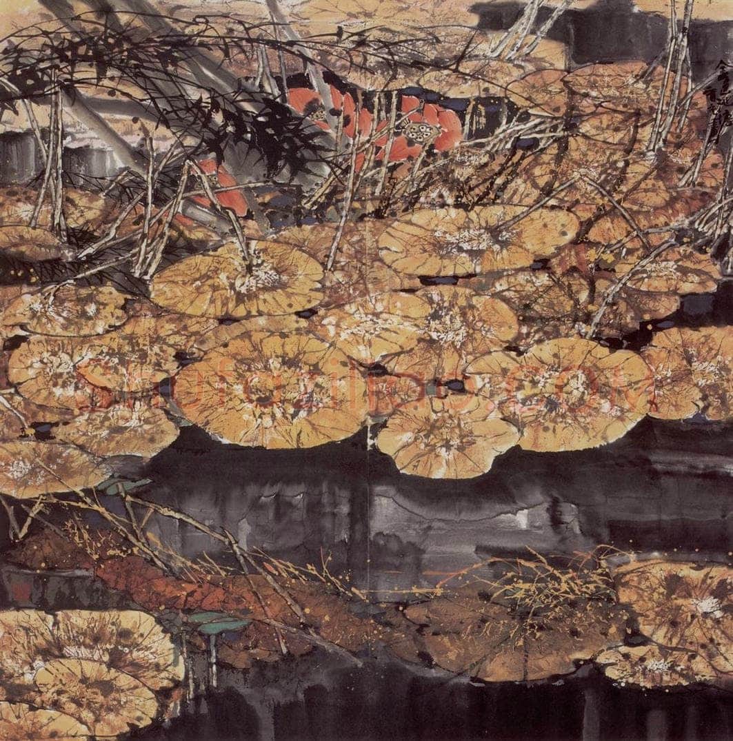 1992年 王晋元 《金色池塘》 书画作品