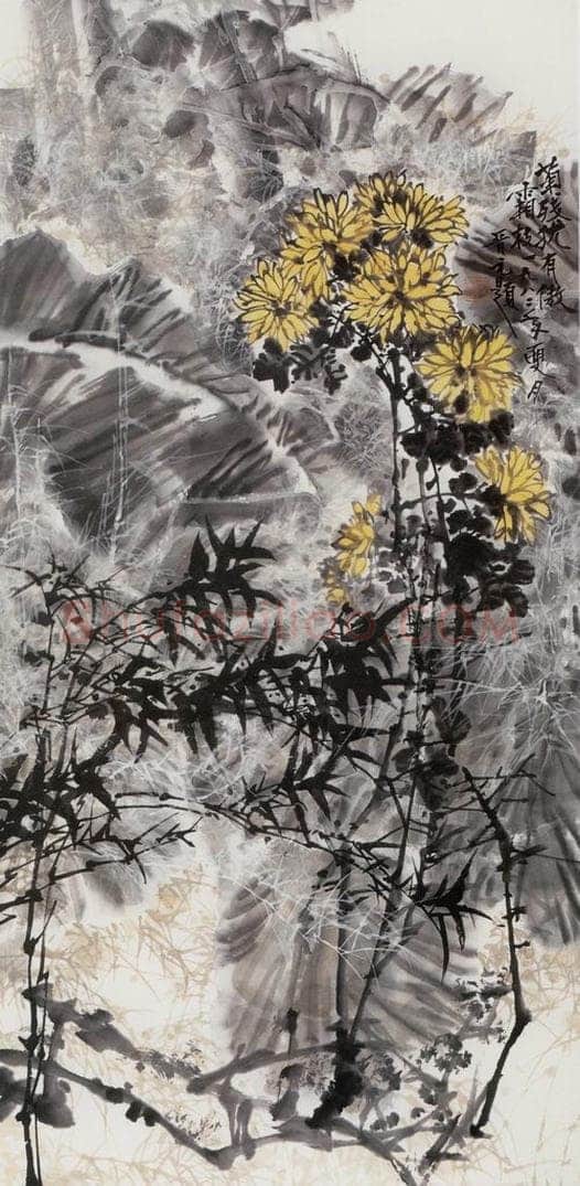 1982年 王晋元 《菊残犹有傲霜枝》 书画作品