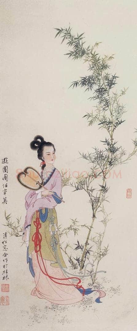 1980年 任率英 《游园图》 书画作品