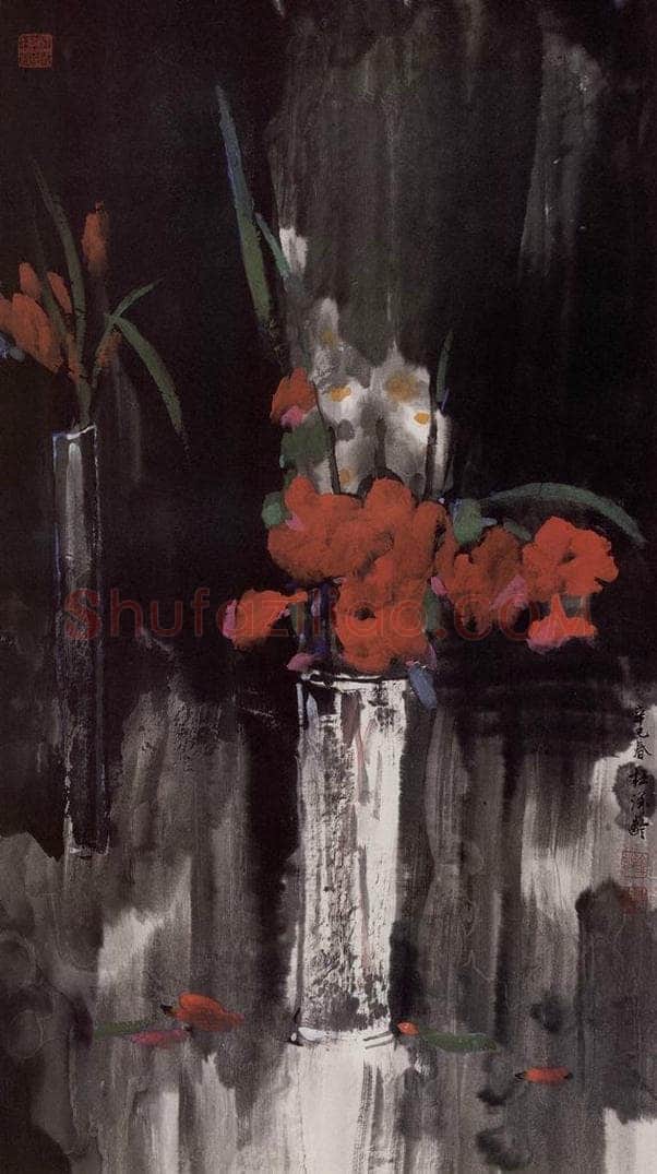 2001年 杜滋龄 《室内小花》 书画作品
