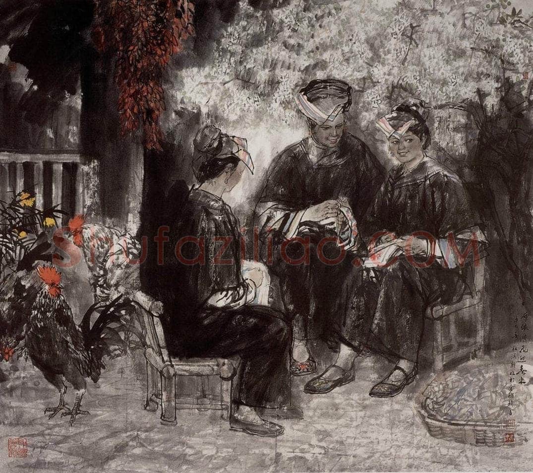 2001年 杜滋龄 《布依绣花迎春来》 书画作品