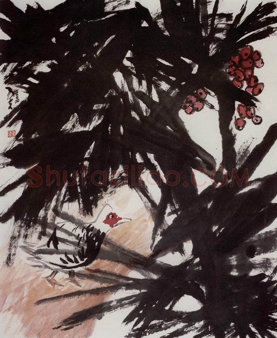 2004年 隋易夫 《棕榈水禽》 书画作品