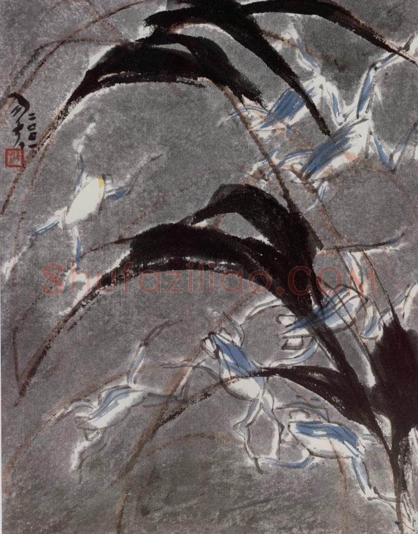 2001年 隋易夫 《群蛙游水》 书画作品