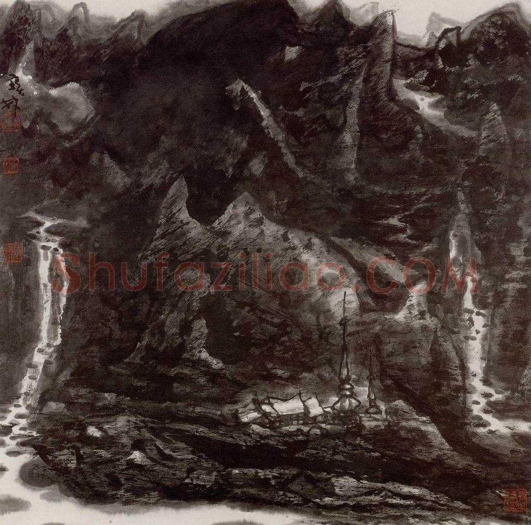 1994年 李宝林 《深山古寺》 书画作品