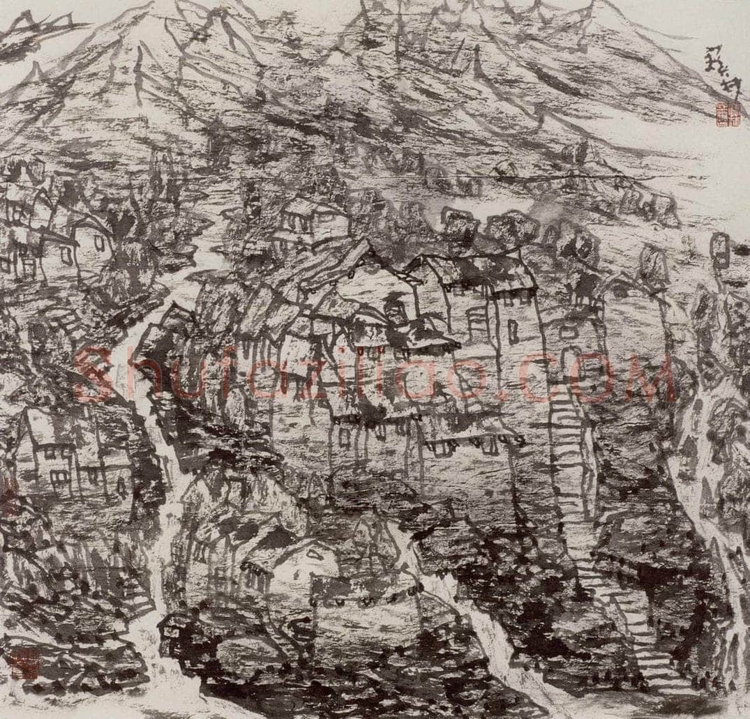 1999年 李宝林 《燕山石村》 书画作品