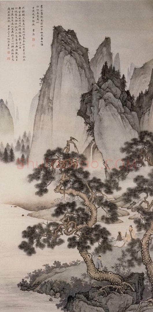 近现代 陈少梅 《临流论诗》 书画作品