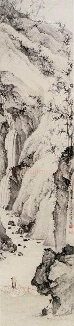 近现代 陈少梅 《竹溪观瀑》 书画作品