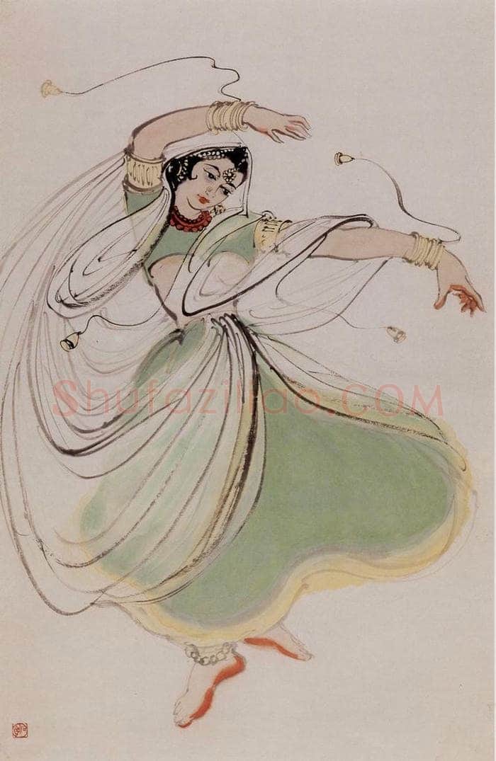 1955年 石鲁 《印度舞》 书画作品