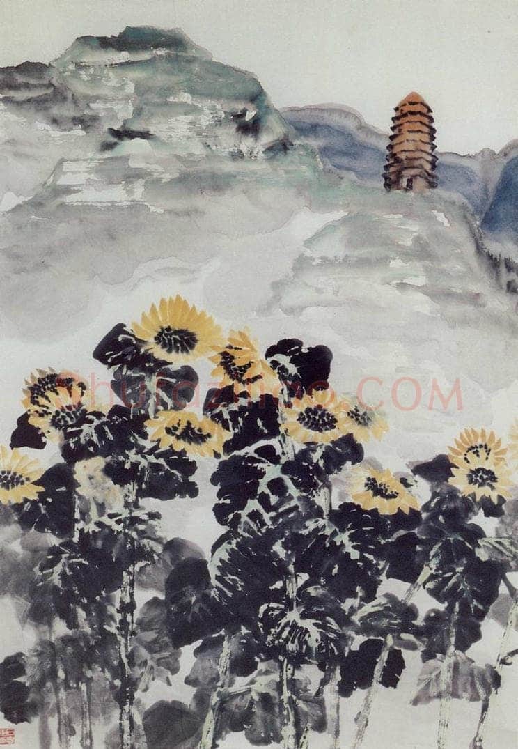 1961年 石鲁 《宝塔葵花》 书画作品