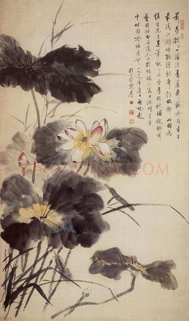 60年代 汪慎生 荷花 书画作品