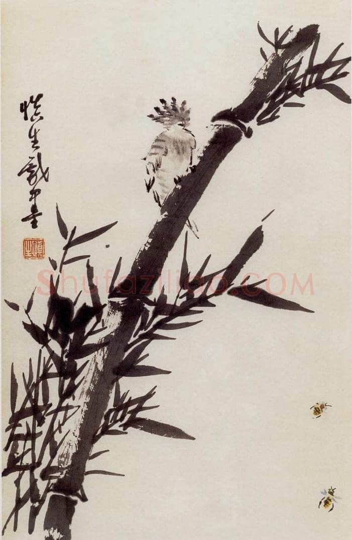 60年代 汪慎生 墨竹戴胜 书画作品