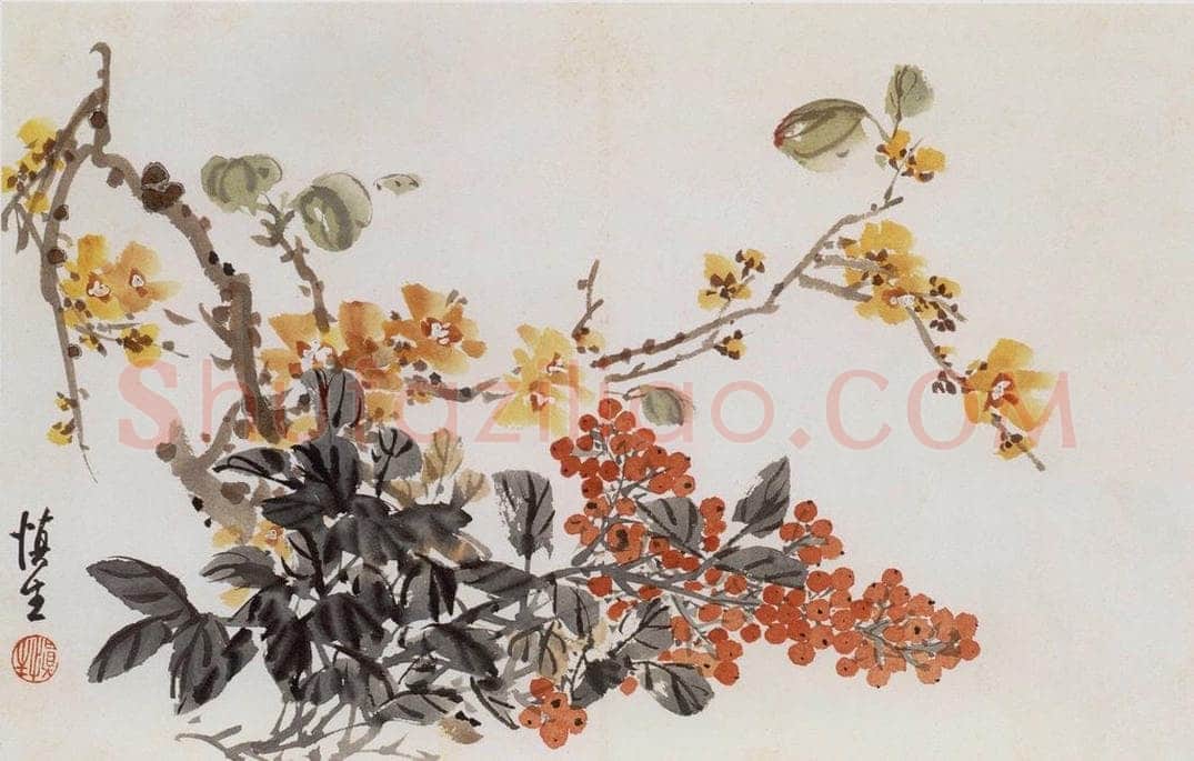 1957年 汪慎生 《花鸟册页》 书画作品