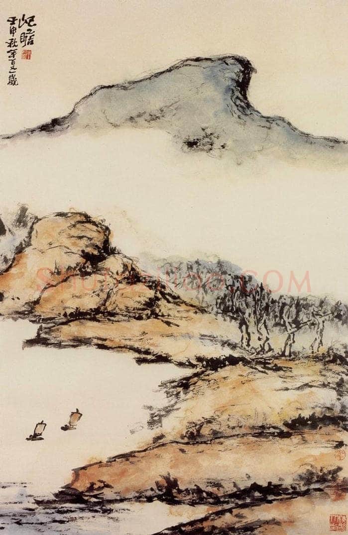 1992年 朱屺瞻 《无题山水》 书画作品