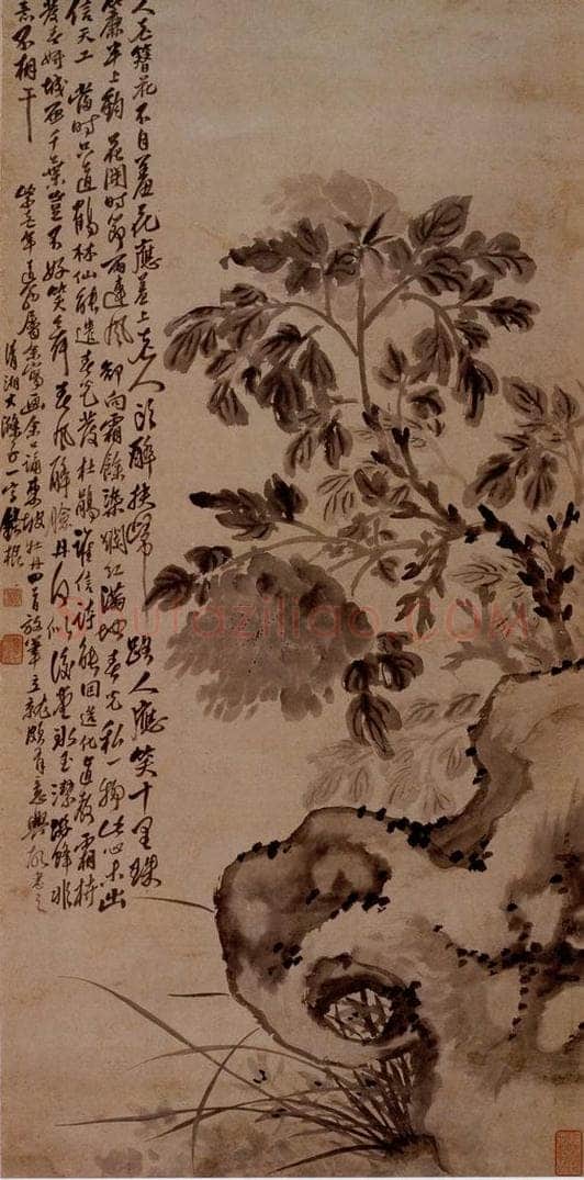 明末清初 石涛 兰石牡丹 书画作品