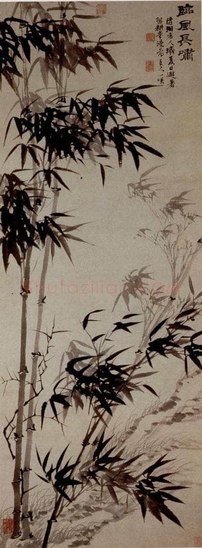 明末清初 石涛 临风长啸图 书画作品