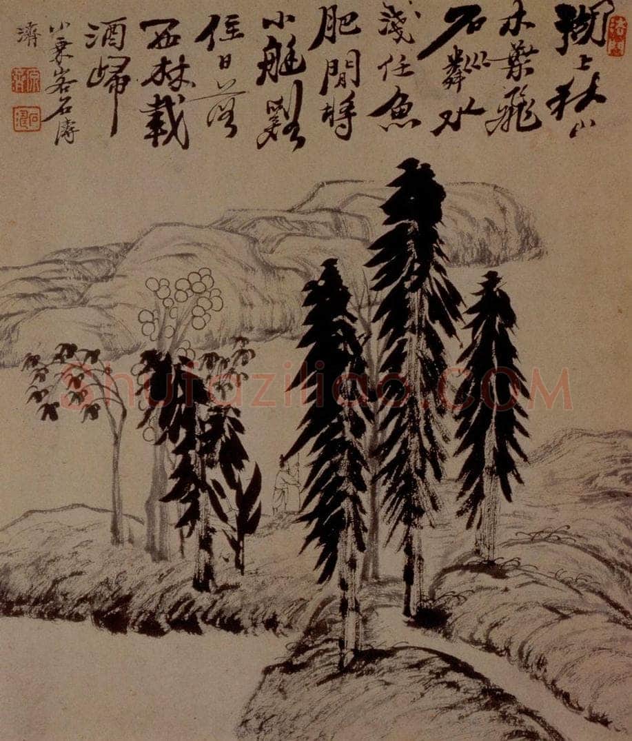 明末清初 石涛 山水4开 书画作品